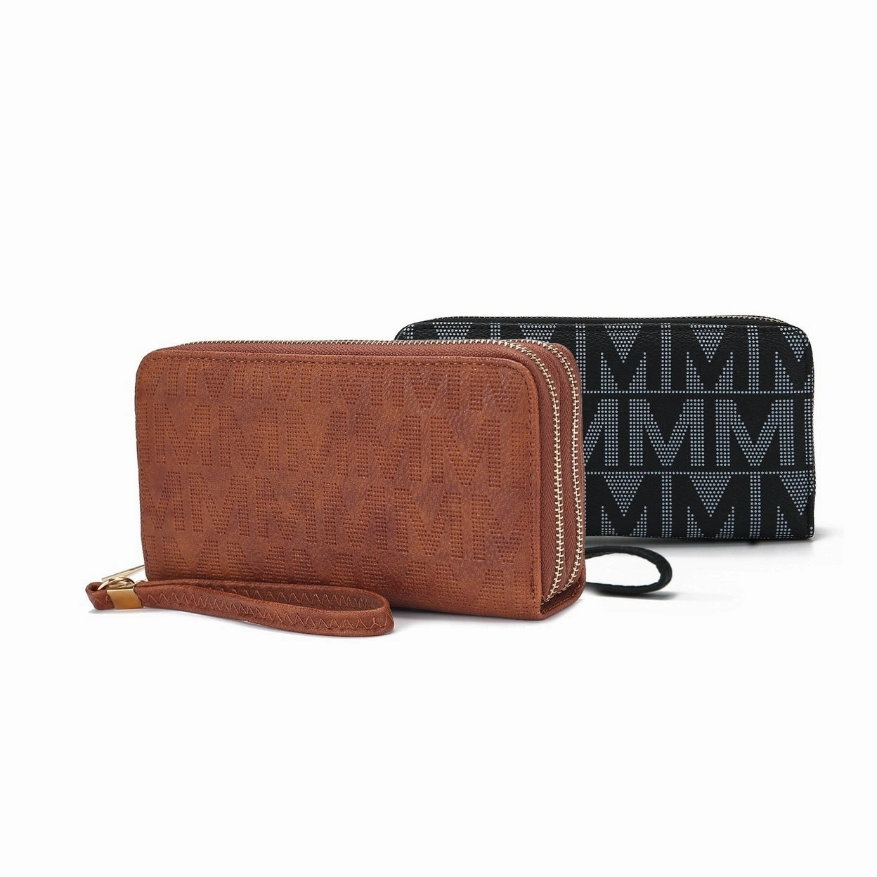 Mkfcollection Kathe Embossed M Signature Wallet Wristlet Vegan Leather Designer