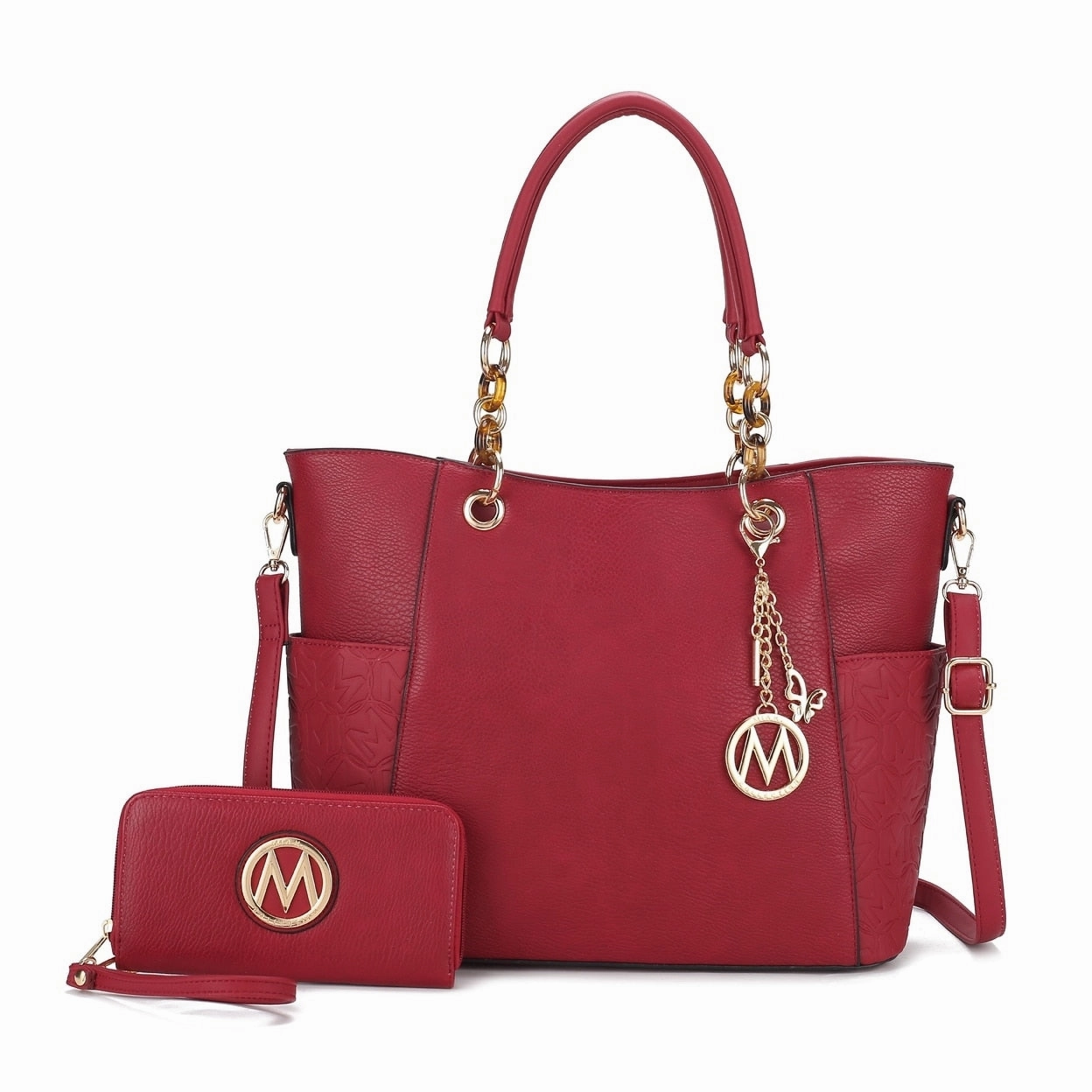 Mkfcollection Merlina Embossed Tote Bag And Wallet Set Vegan Leather Designer