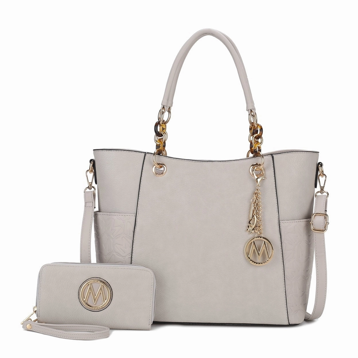 Mkfcollection Merlina Embossed Tote Bag And Wallet Set Vegan Leather Designer