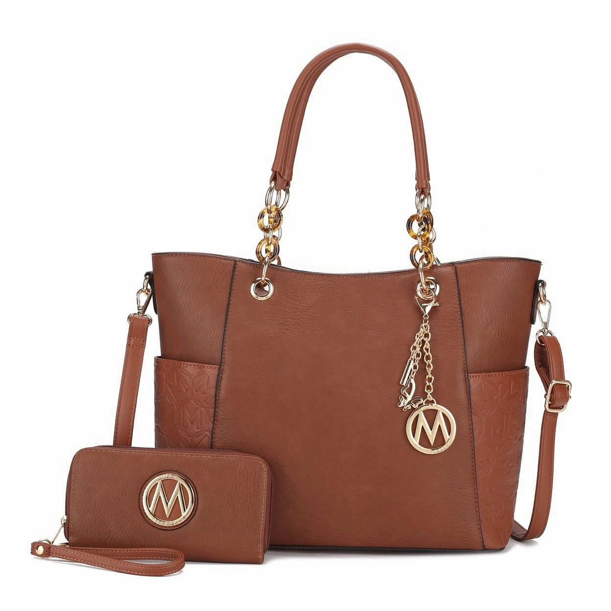 Mkfcollection Merlina Embossed Tote Bag And Wallet Set Vegan Leather Designer