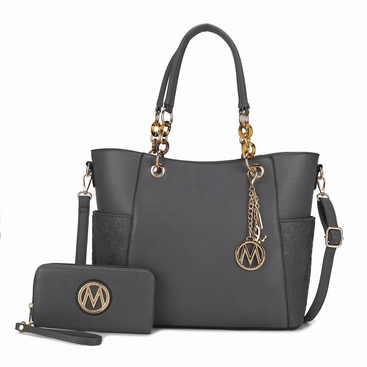 Mkfcollection Merlina Embossed Tote Bag And Wallet Set Vegan Leather Designer