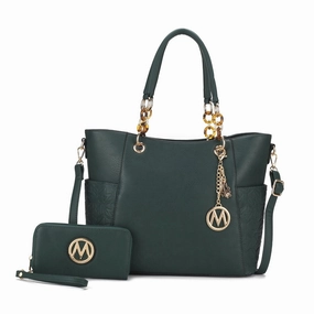 Mkfcollection Merlina Embossed Tote Bag And Wallet Set Vegan Leather Designer
