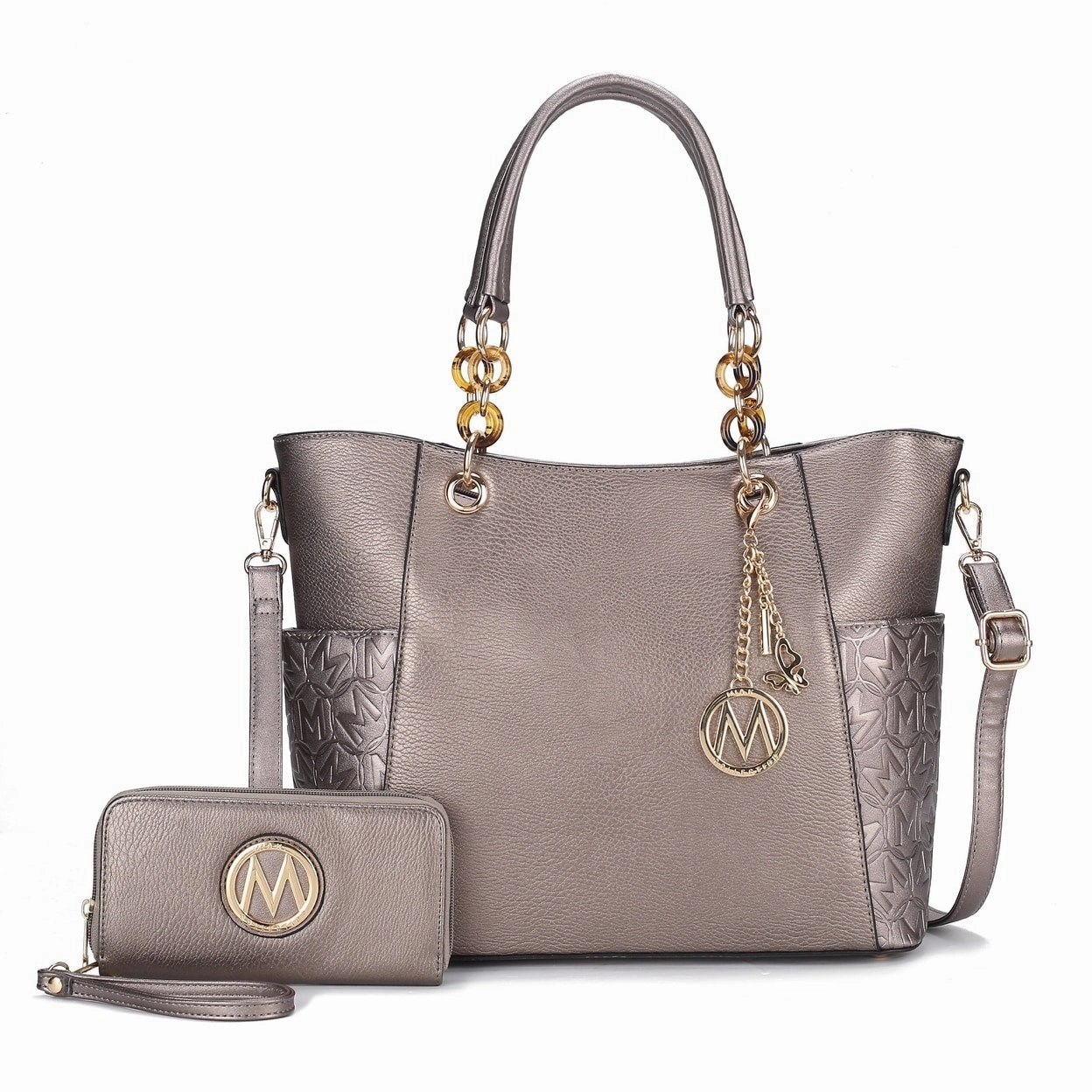 Mkfcollection Merlina Embossed Tote Bag And Wallet Set Vegan Leather Designer