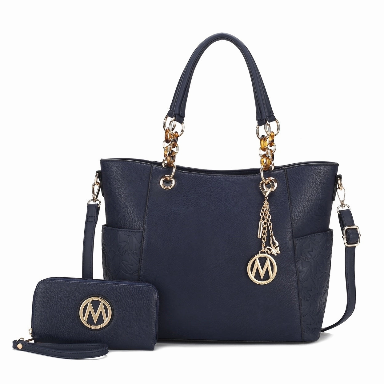 Mkfcollection Merlina Embossed Tote Bag And Wallet Set Vegan Leather Designer