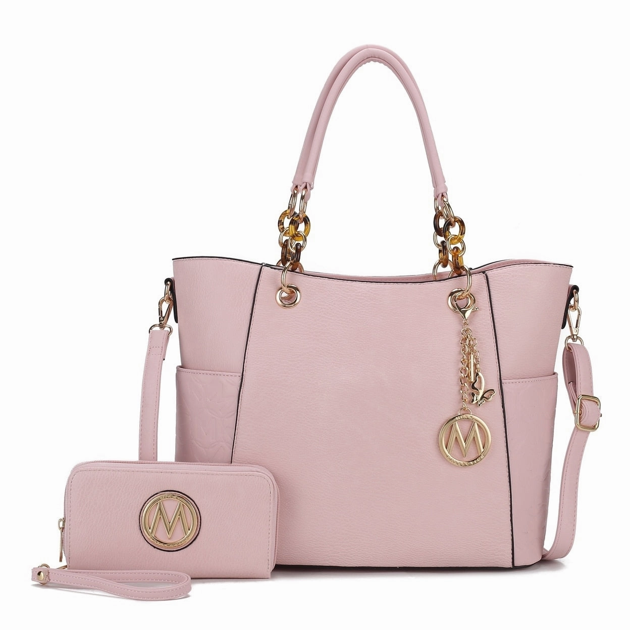 Mkfcollection Merlina Embossed Tote Bag And Wallet Set Vegan Leather Designer