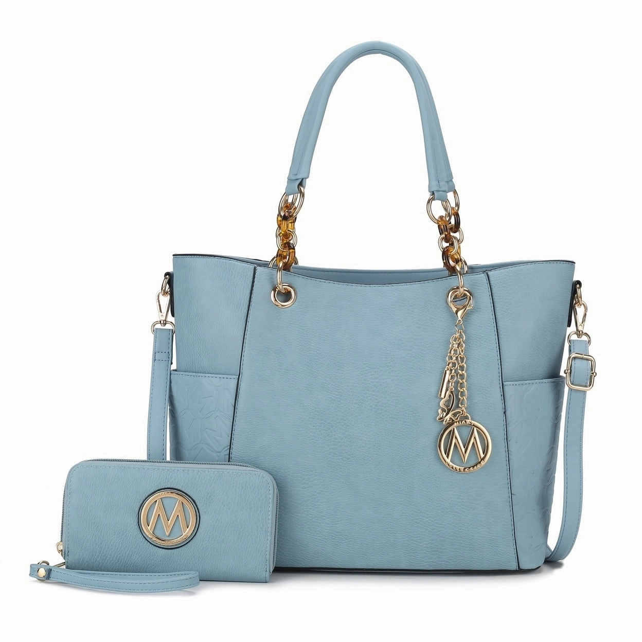 Mkfcollection Merlina Embossed Tote Bag And Wallet Set Vegan Leather Designer