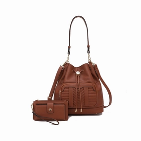 Mkfcollection Ryder Bucket Bag And Wallet Set Vegan Leather Designer Handbag