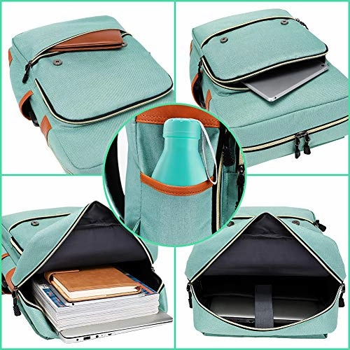 Modoker Womens Vintage Laptop Backpack with USB Charging Port, Slim Laptop Backpack for Women Men Travel School College Teal Bookbag Fashion Rucksack Backpack Fits 15.6 Inch Notebook, Daypack Green