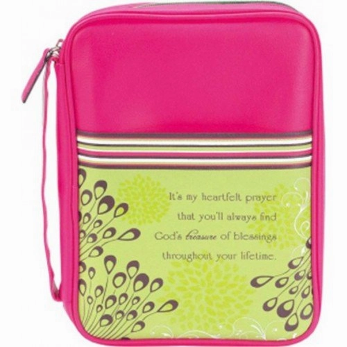 Mom Heartfelt Prayer Hot Pink Medium 9 X 6.5 Inch Vinyl Bible Cover Case With Handle