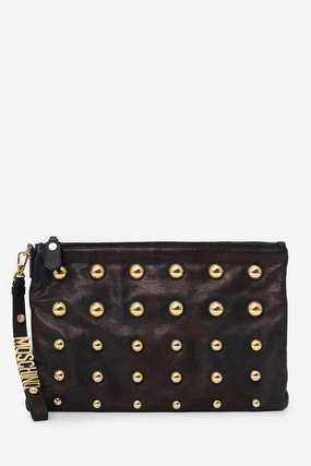 Moschino Brown Metallic Studded Clutch