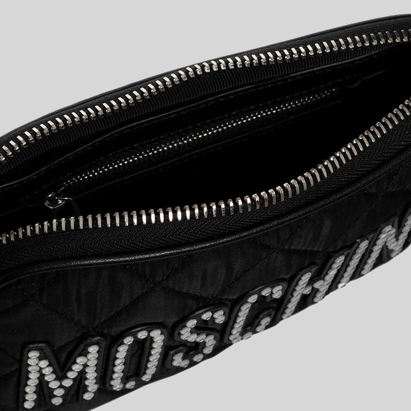 MOSCHINO Logo Embellished Zipped Shoulder/Crossbody Bag Black B7420