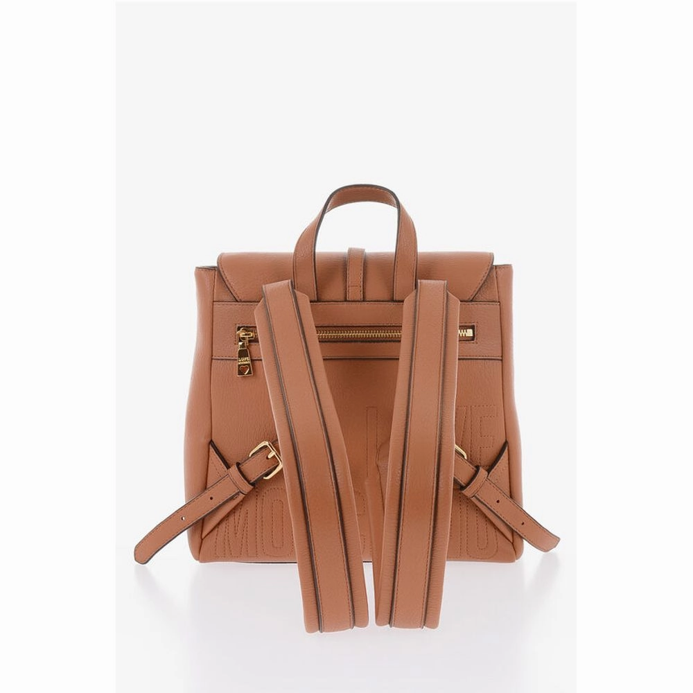 Moschino LOVE Solid Color Faux Leather Backpack with Golden Logo
