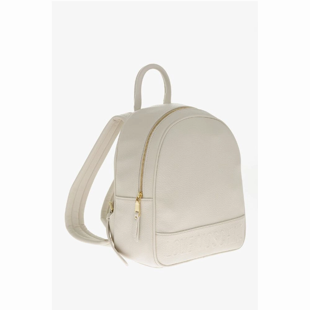 Moschino LOVE Textured Faux Leather Backpack with Embossed Logo