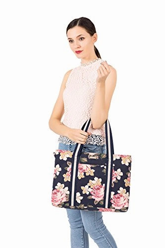 Mosiso Laptop Tote Bag (Up To 17.3 Inch), Canvas Classic Rose Multifunctional Work Travel