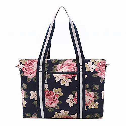 Mosiso Laptop Tote Bag (Up To 17.3 Inch), Canvas Classic Rose Multifunctional Work Travel