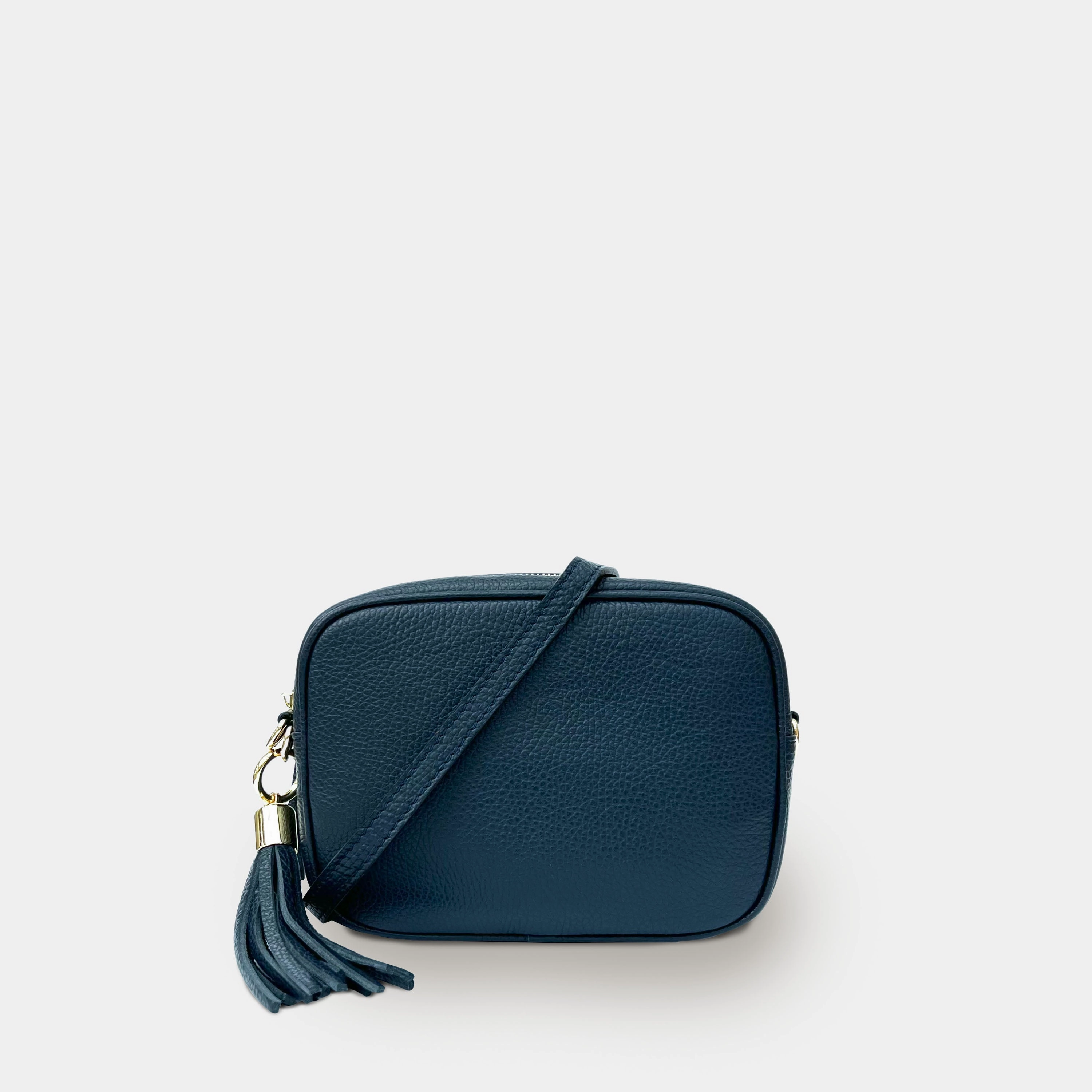Navy Leather Crossbody Bag With Navy Leopard Strap