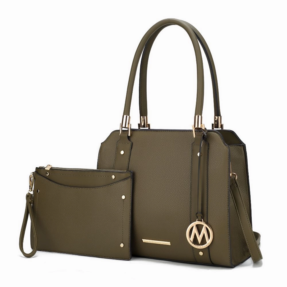 Norah Vegan Leather Womens Satchel Bag with Wristlet  2 pieces