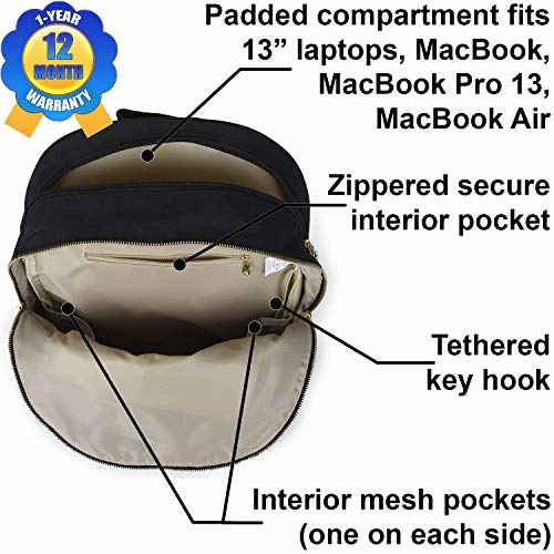 Nylon Casual Travel Daypack Backpack With 13 Inch Laptop Compartment, With Trolley Strap And
