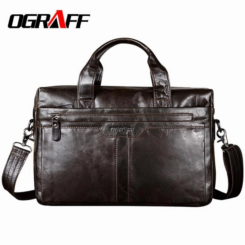 Ograff Genuine Leather Men Bag Handbags Briefcases Shoulder Bags Laptop Tote Bag Men Crossbody