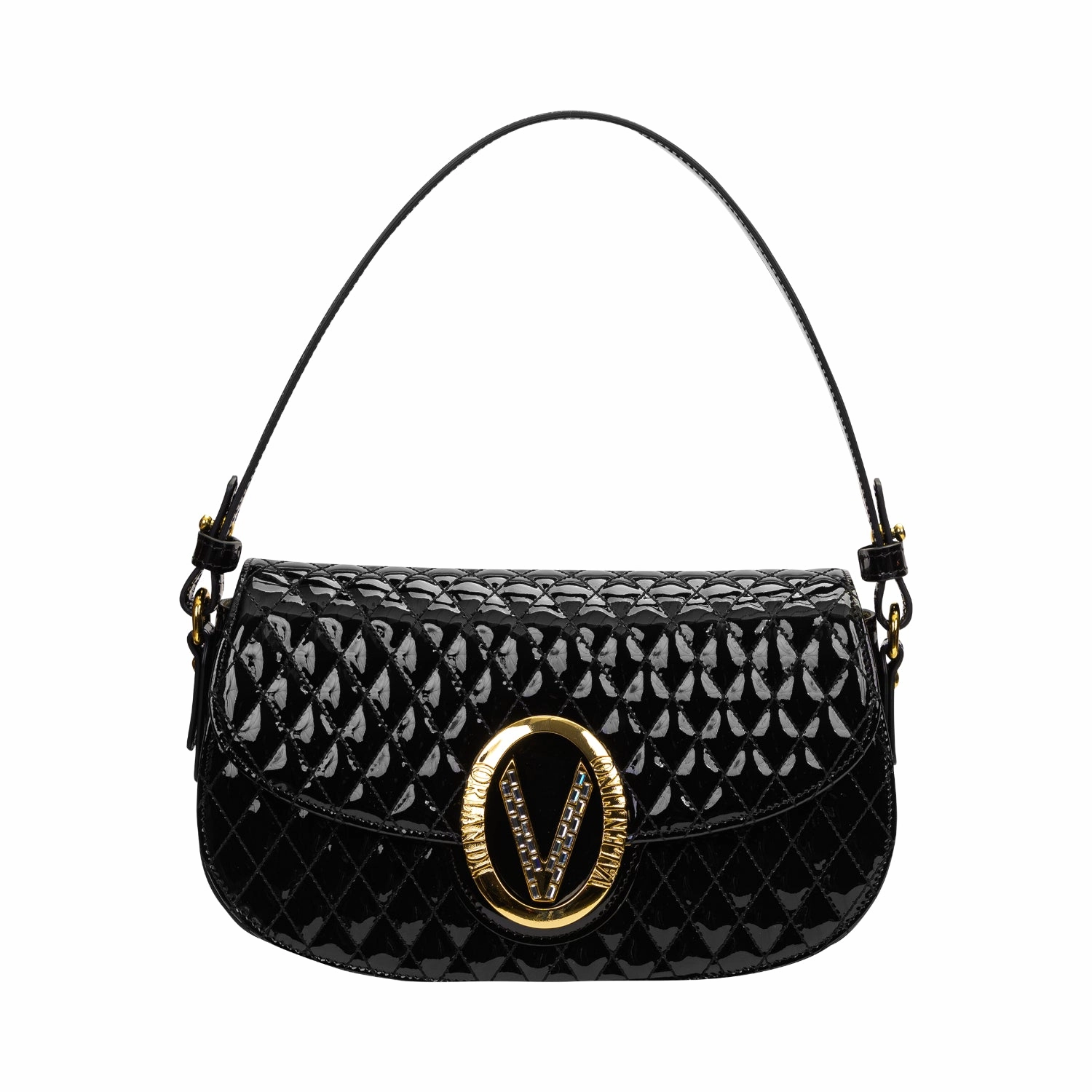 Orlandi Valentino Women's Jewel Black Quilted Patent Leather Hand Bag