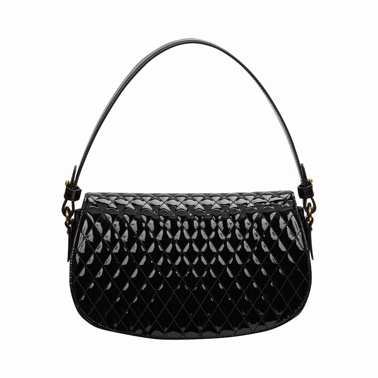 Orlandi Valentino Women's Jewel Black Quilted Patent Leather Hand Bag