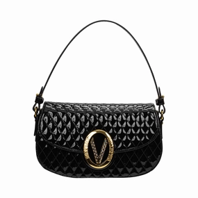 Orlandi Valentino Women's Jewel Black Quilted Patent Leather Hand Bag