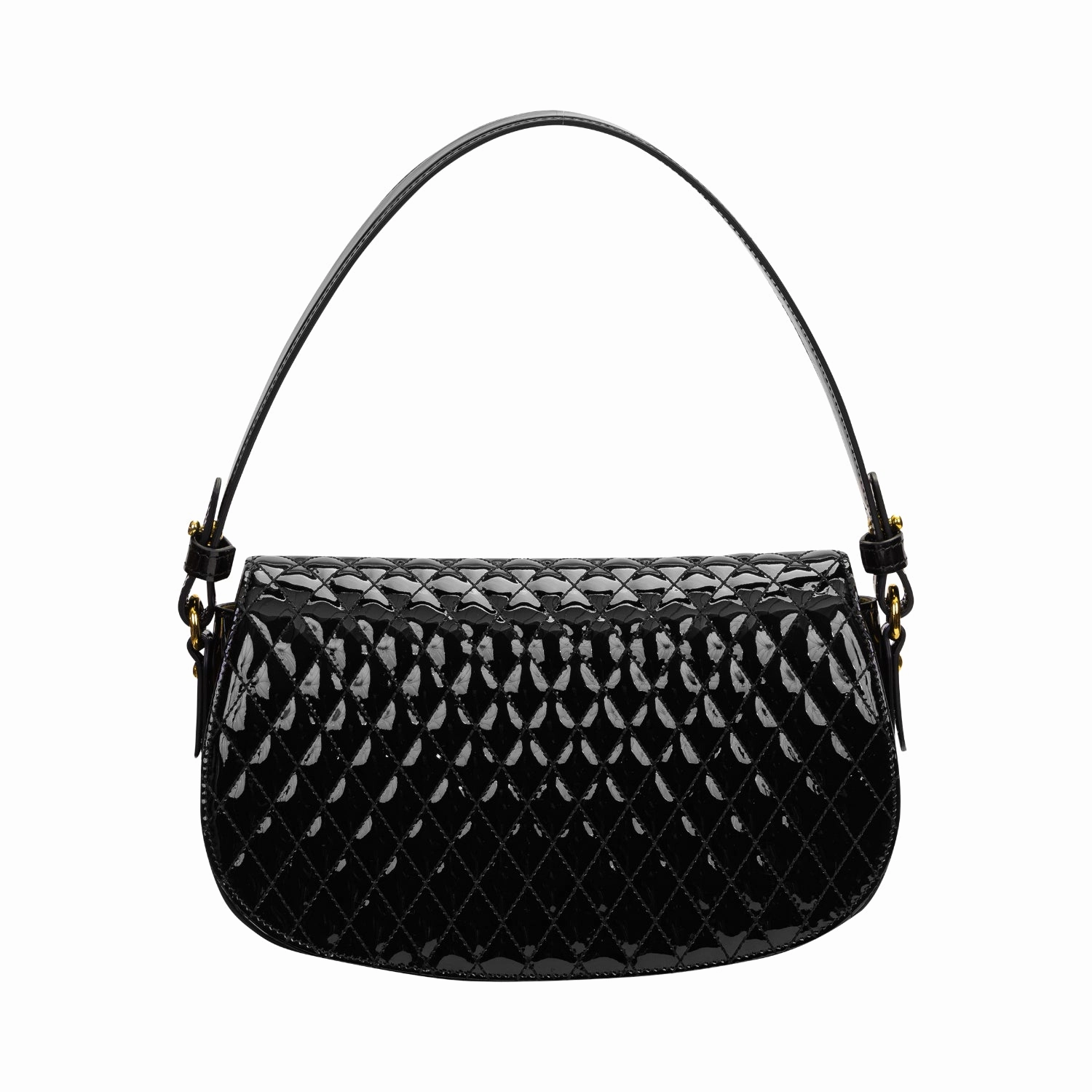 Orlandi Valentino Women's Jewel Black Quilted Patent Leather Hand Bag