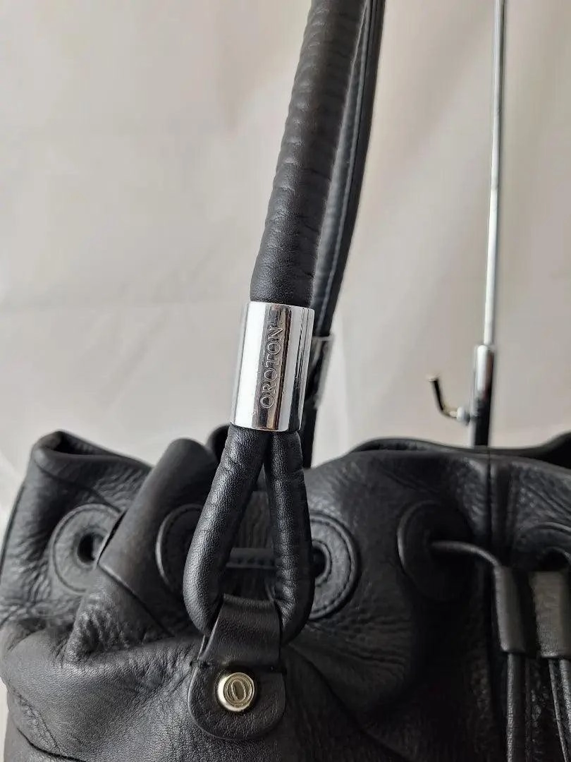 Oroton Chic 90's Drawstring Black Handbag