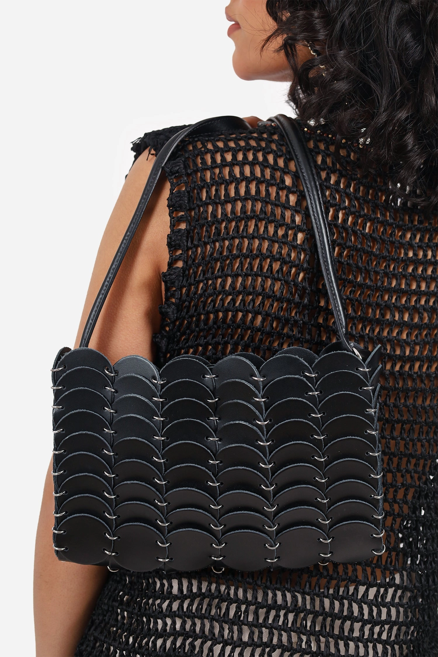 Paco Rabanne Black Leather Disc Crossbody Bag