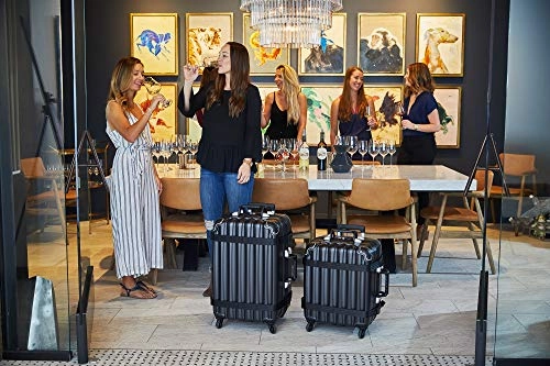 Personalized Luggage Nameplate - VinGardeValise Wine Travel Suitcase - Up to 8 bottles (Black)
