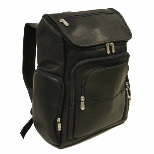 Piel Leather Multi-Pocket Laptop Backpack, Black, One Size