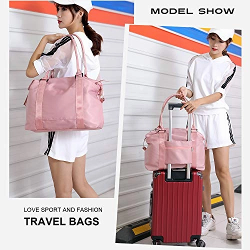 PlasMaller Travel Bag Carry On Sports Gym Duffel Luggage Shoulder Pack for Women (Pink)