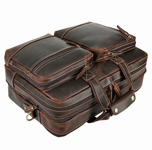 Polare Full Grain Leather 16.5'' Expandable Business Briefcase Laptop Travel Bag