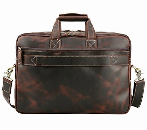 Polare Full Grain Leather 16.5'' Expandable Business Briefcase Laptop Travel Bag