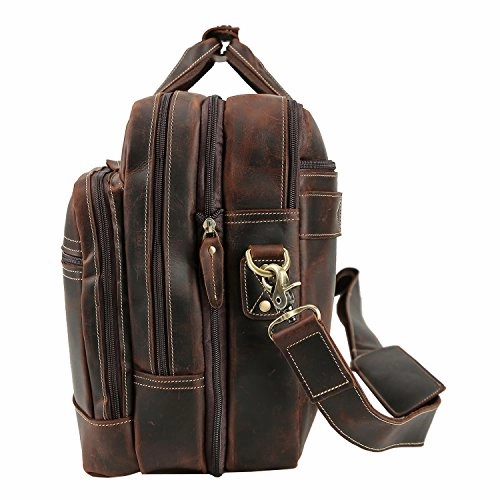 Polare Full Grain Leather 16.5'' Expandable Business Briefcase Laptop Travel Bag