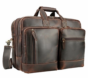 Polare Full Grain Leather 16.5'' Expandable Business Briefcase Laptop Travel Bag