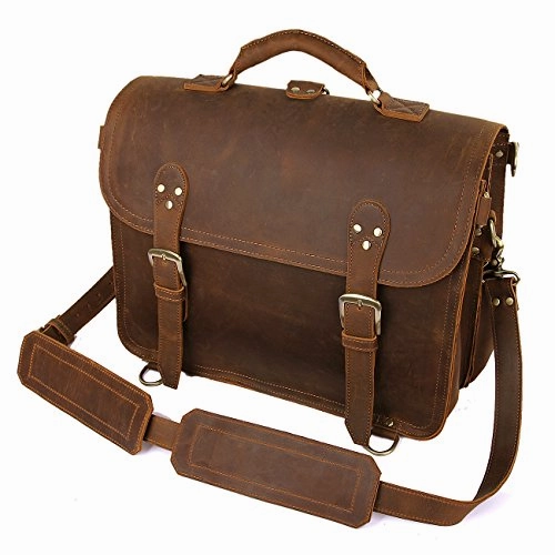Polare Leather Messenger Bag Casual Designer Travel Briefcase Fits 16.5 Laptop
