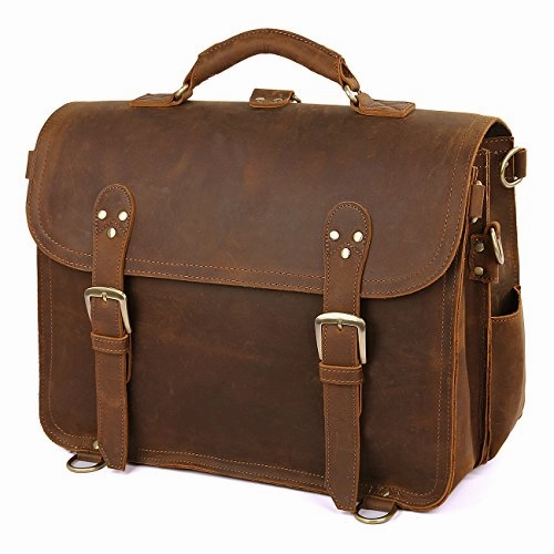 Polare Leather Messenger Bag Casual Designer Travel Briefcase Fits 16.5 Laptop