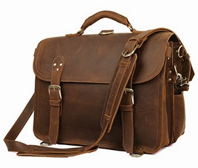 Polare Leather Messenger Bag Casual Designer Travel Briefcase Fits 16.5 Laptop