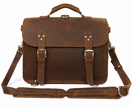 Polare Leather Messenger Bag Casual Designer Travel Briefcase Fits 16.5 Laptop