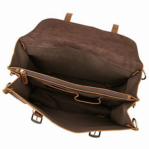 Polare Leather Messenger Bag Casual Designer Travel Briefcase Fits 16.5 Laptop
