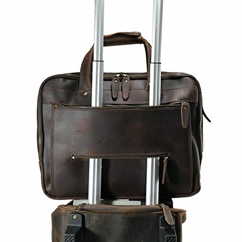 Polare Men'S Thick Full Grain Leather 15.7" Laptop Business Briefcase