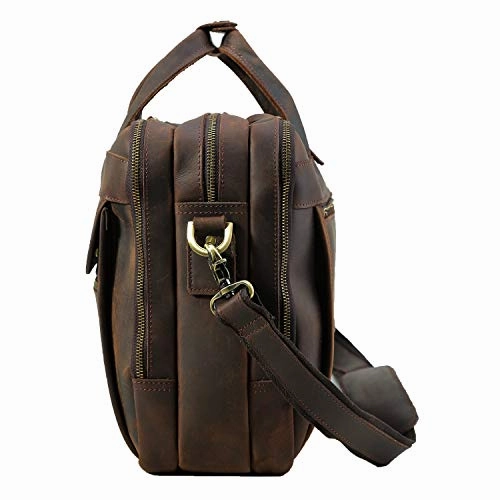 Polare Men'S Thick Full Grain Leather 15.7" Laptop Business Briefcase