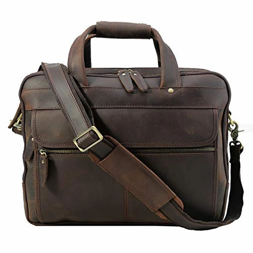 Polare Men'S Thick Full Grain Leather 15.7" Laptop Business Briefcase