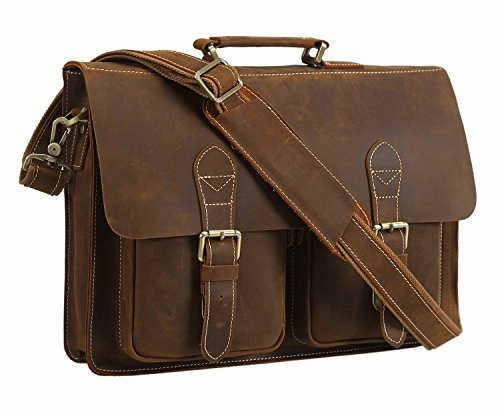 Polare Mens Full Grain Leather 15.6'' Removeable Laptop Compartment Briefcase Messenger Bag Satchel