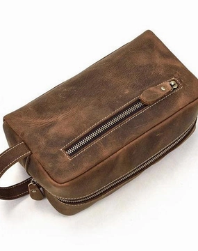 Portable Vintage Mens Leather Zipper Clutch Purse Bag Clutch Bag For Men