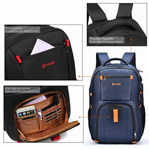 POSO Laptop Travel Backpack 17.3 Inch Computer Bag with USB Port Water-Resistant Business
