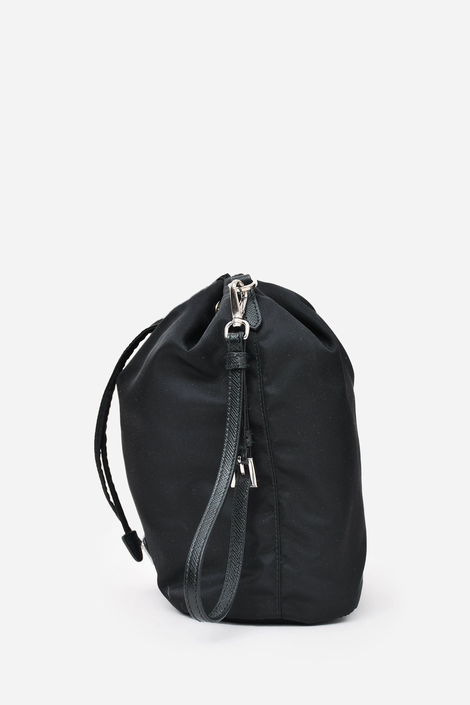 Prada 2019 Black Nylon Vela Logo Drawstring Bucket Pouch
