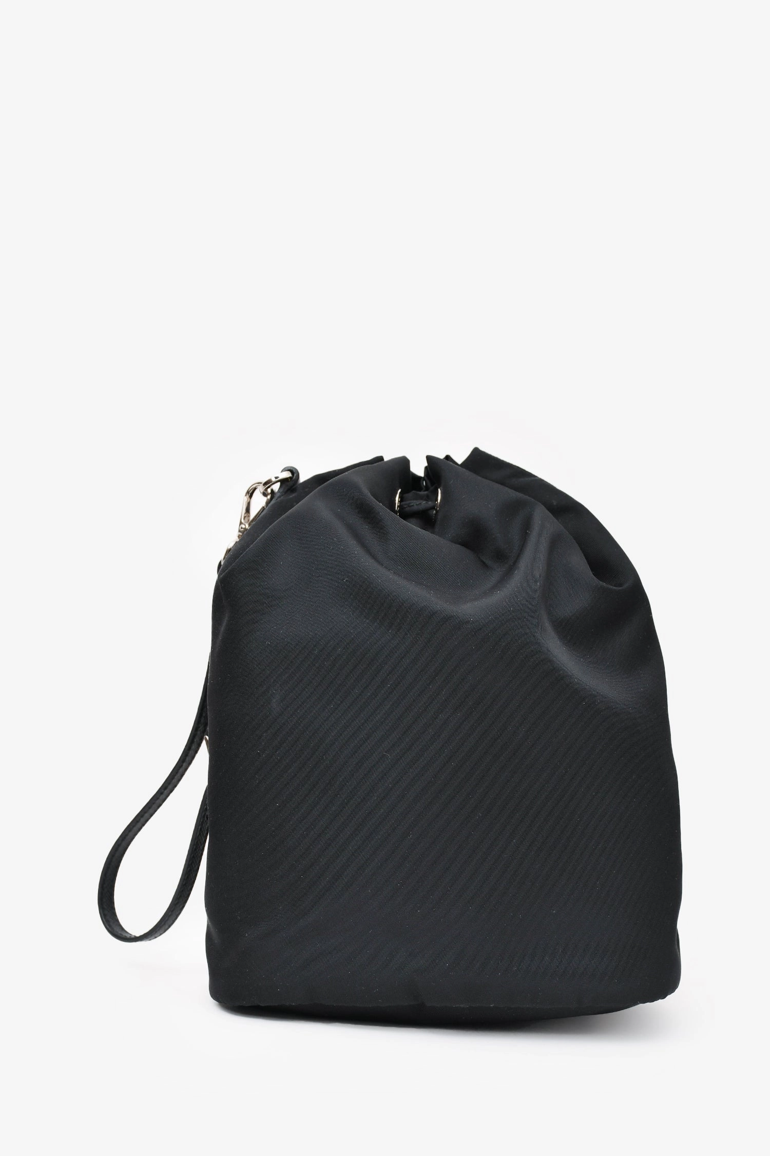 Prada 2019 Black Nylon Vela Logo Drawstring Bucket Pouch