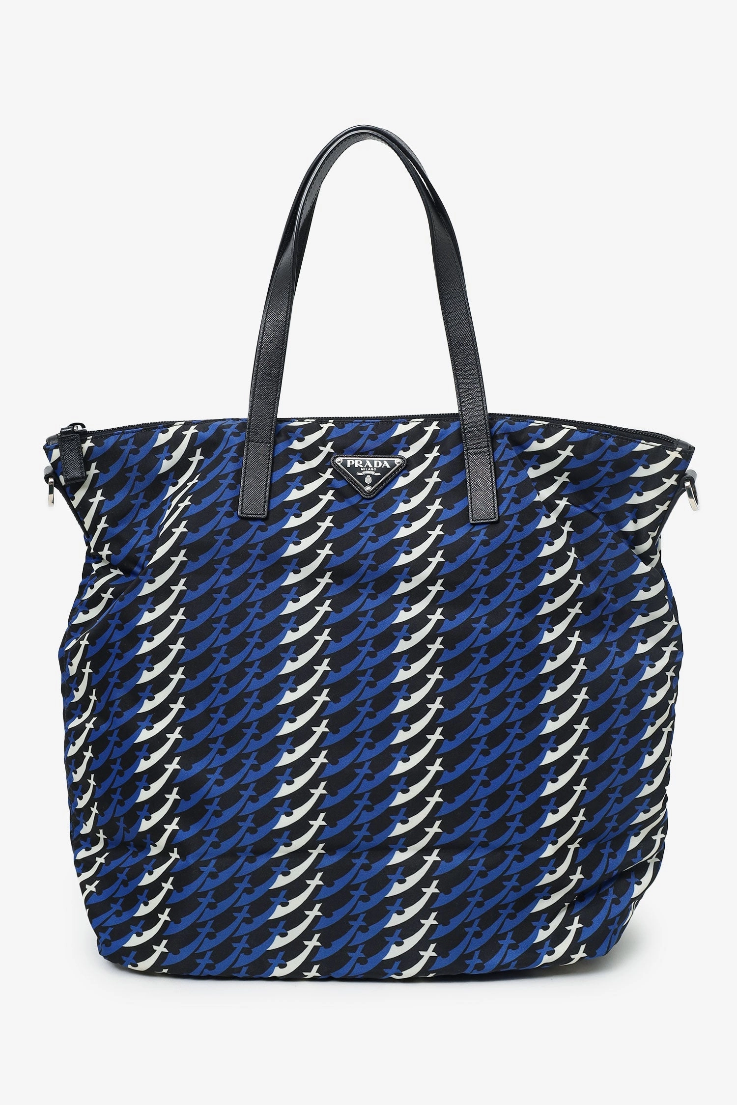 Prada Blue/Black/White Tessuto Stampato Tote with Strap
